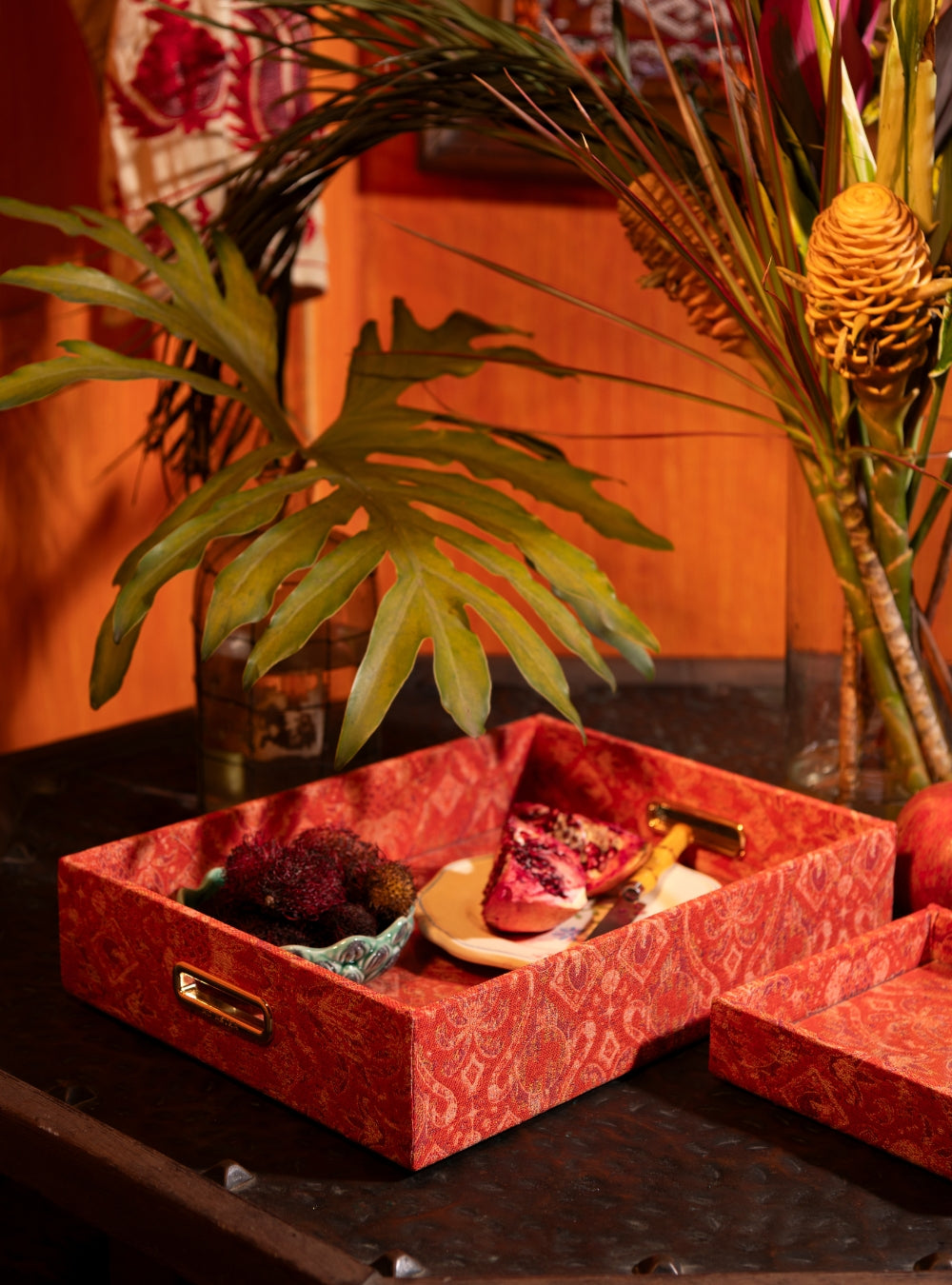 Bandeja Ikat Tropical Laranja Jacquard