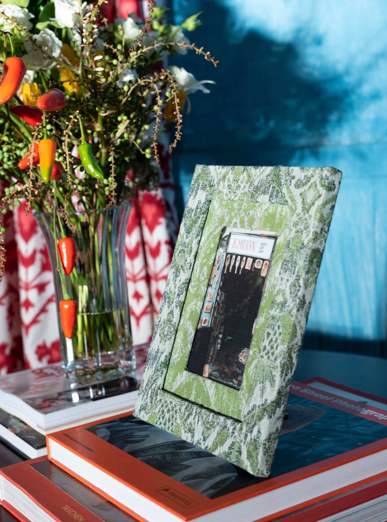 Porta-retrato Ikat Tropical Verde Jacquard