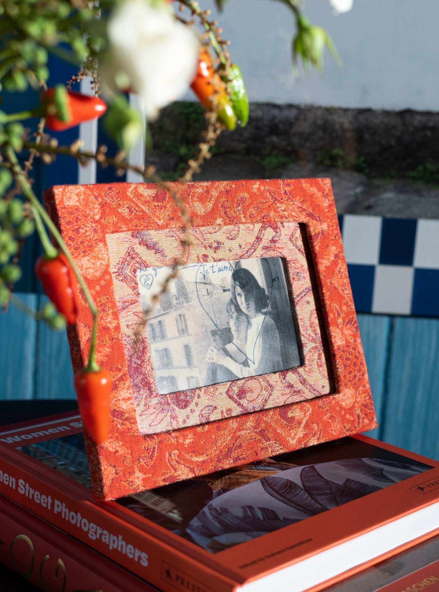 Porta-retrato Ikat Tropical Laranja Jacquard