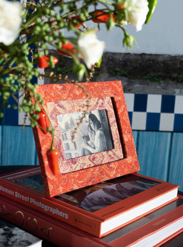Porta-retrato Ikat Tropical Laranja Jacquard