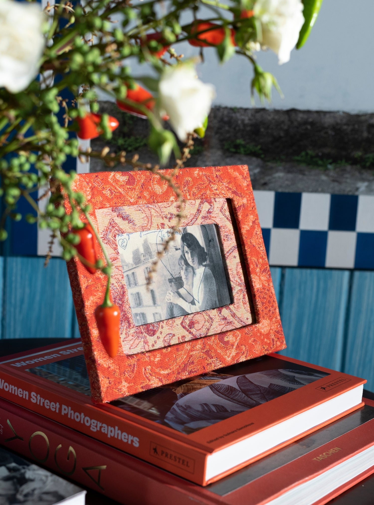 Porta-retrato Ikat Tropical Laranja Jacquard