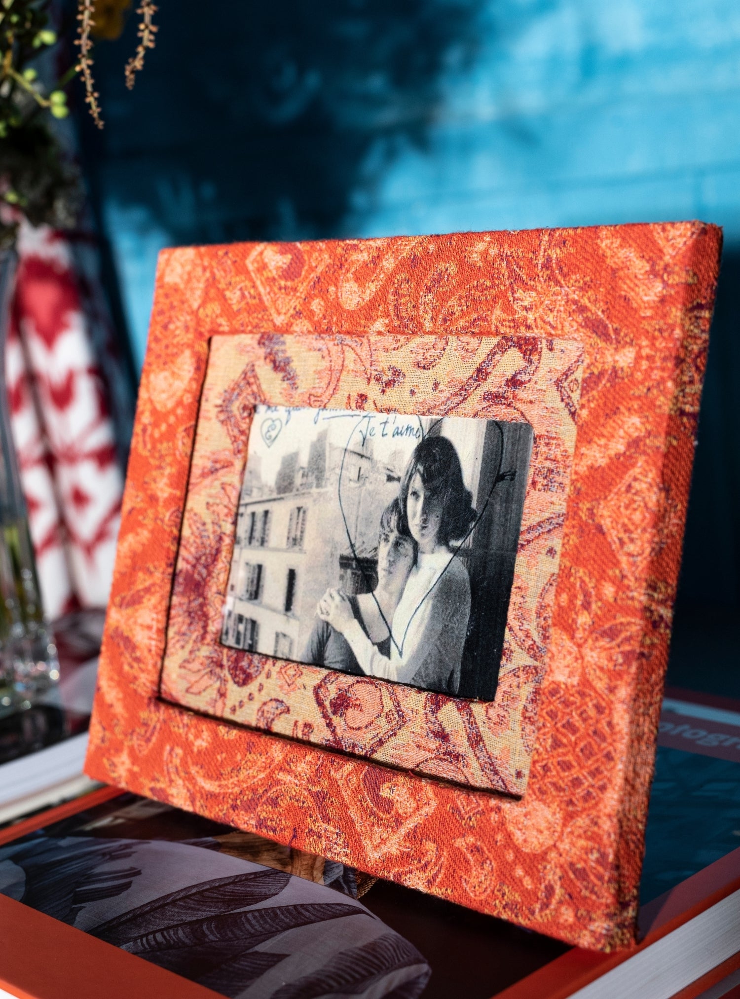 Porta-retrato Ikat Tropical Laranja Jacquard