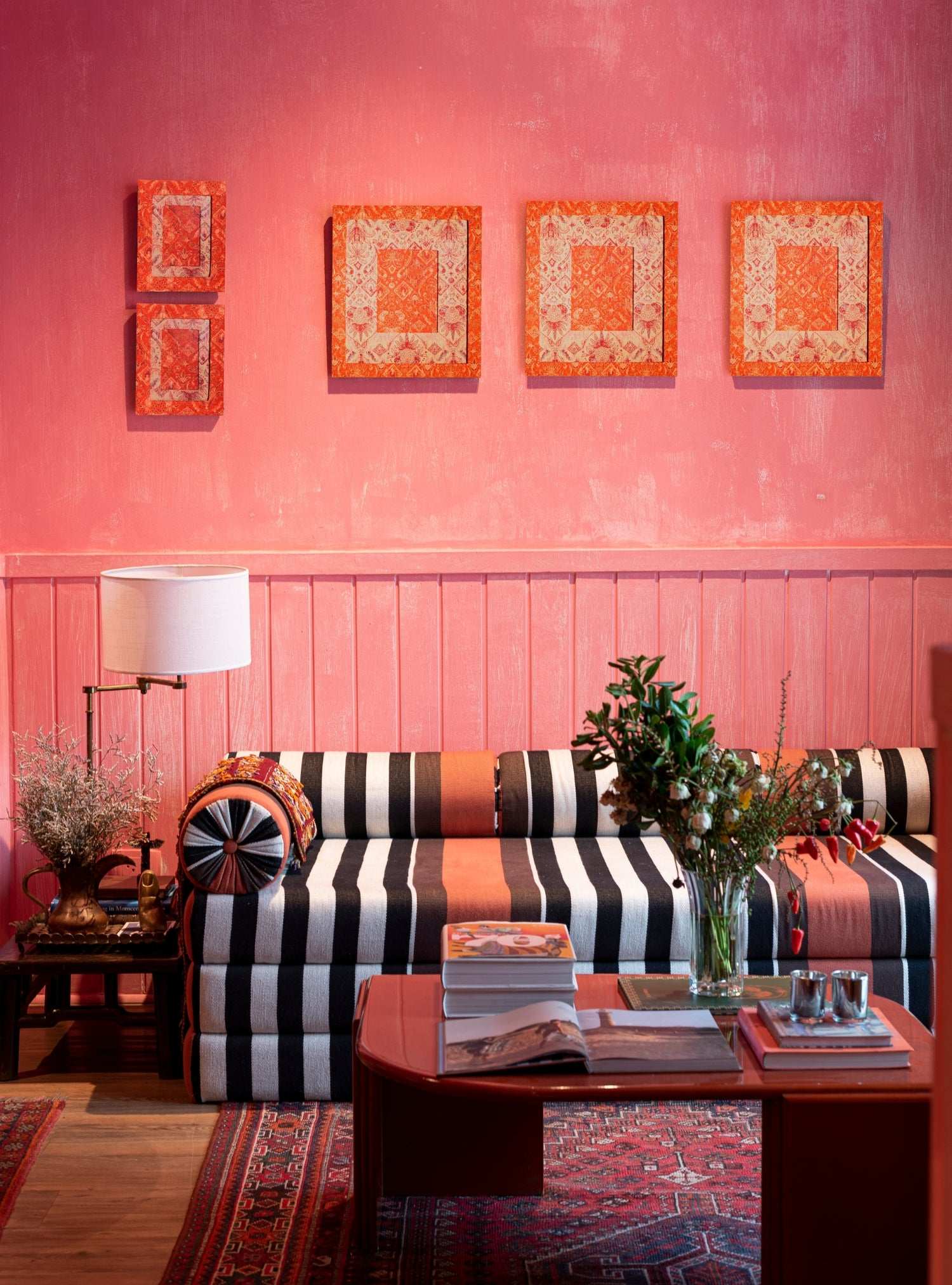 Moldura Ikat Tropical Laranja Jacquard