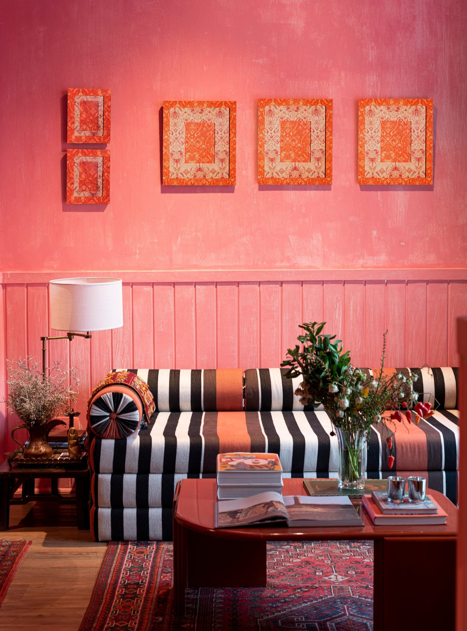 Moldura Ikat Tropical Laranja Jacquard