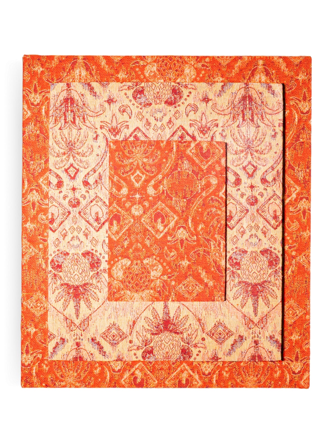 Moldura Ikat Tropical Laranja Jacquard