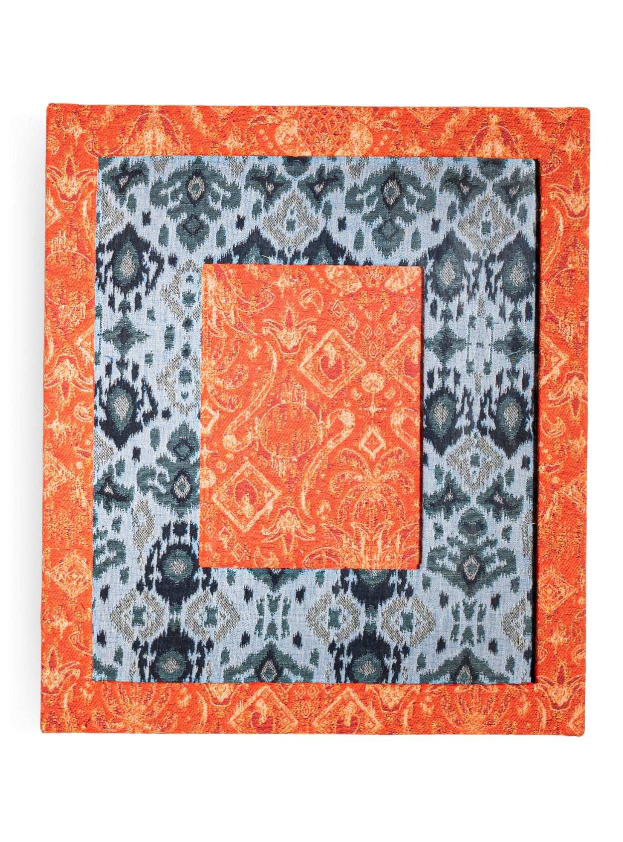 Moldura Ikat Tropical Laranja Jacquard